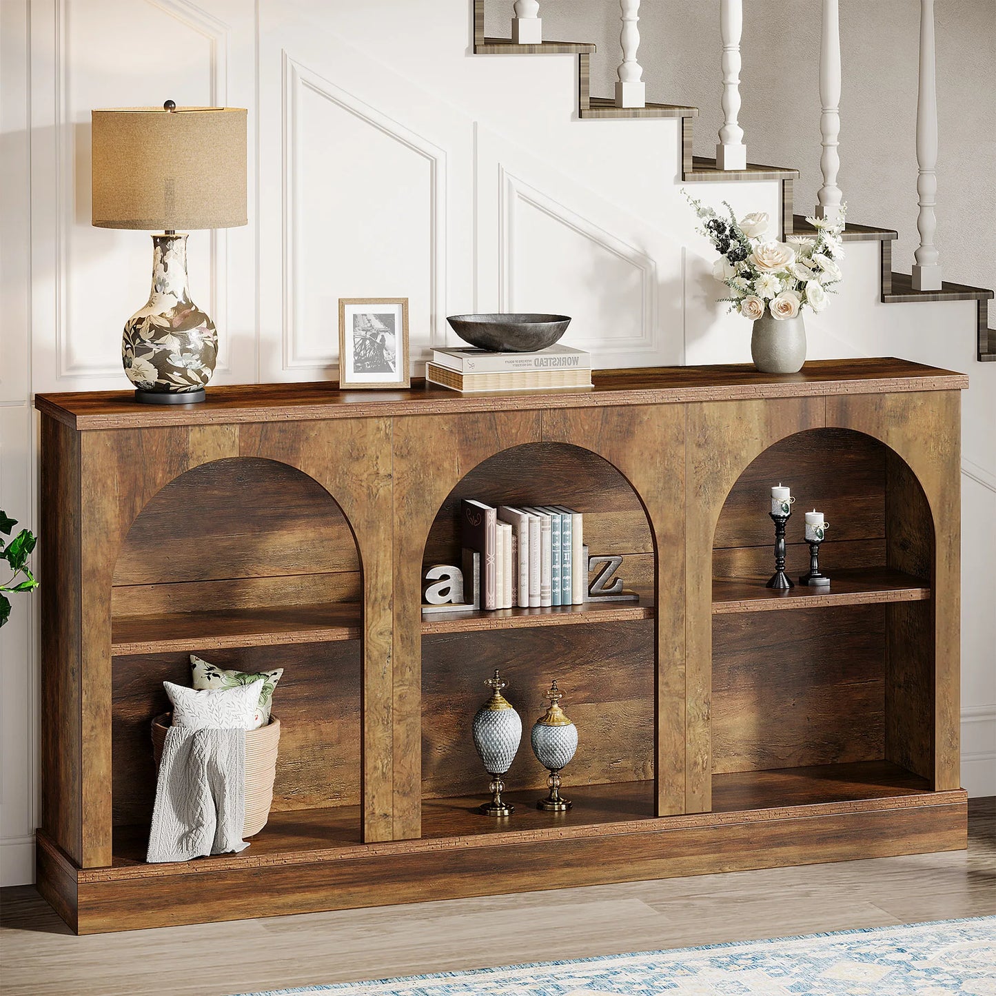 Tribesigns Farmhouse Console Table With 3-Tier Storage