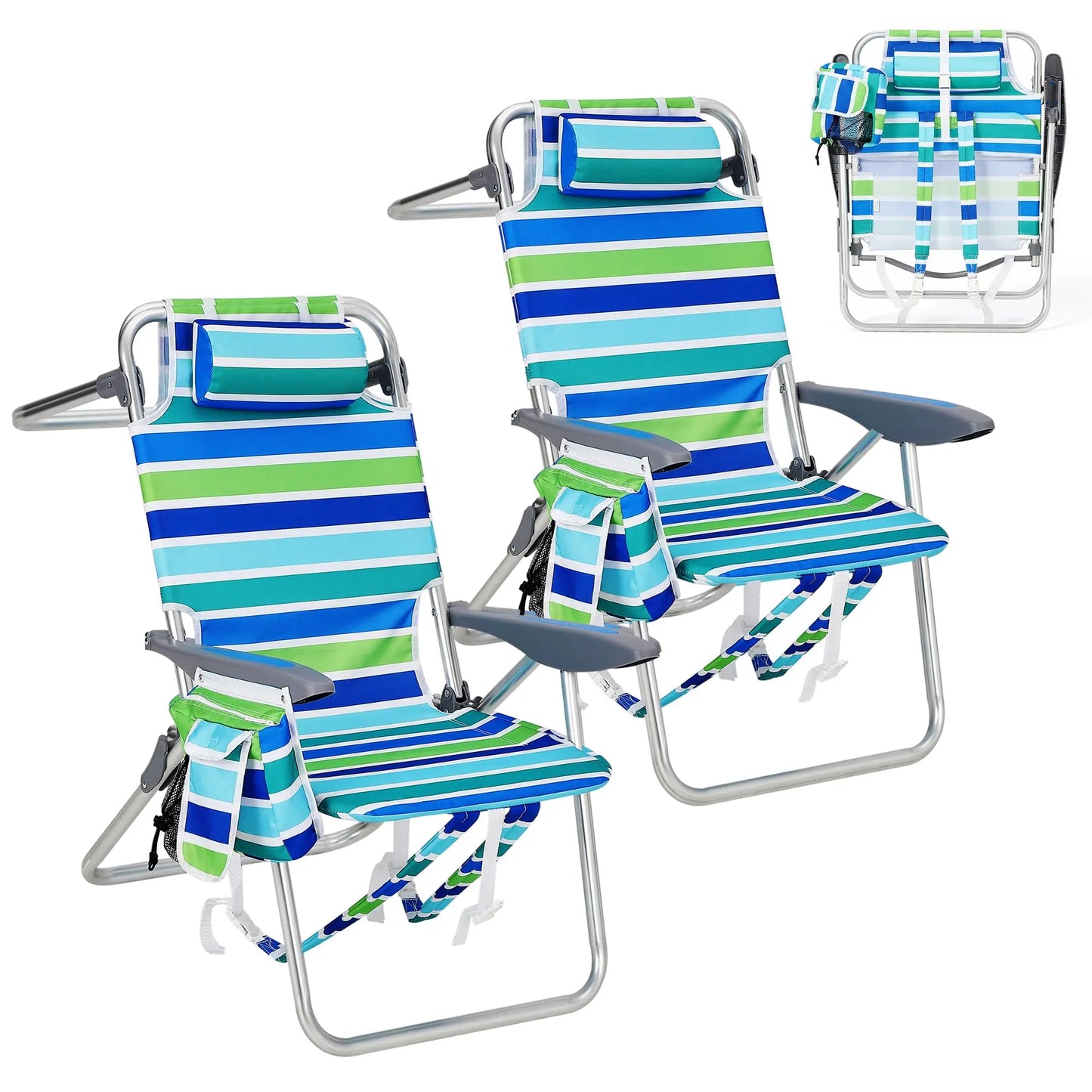 HiMISS 2 Pack Backpack Beach Chair Folding Camping Lounger