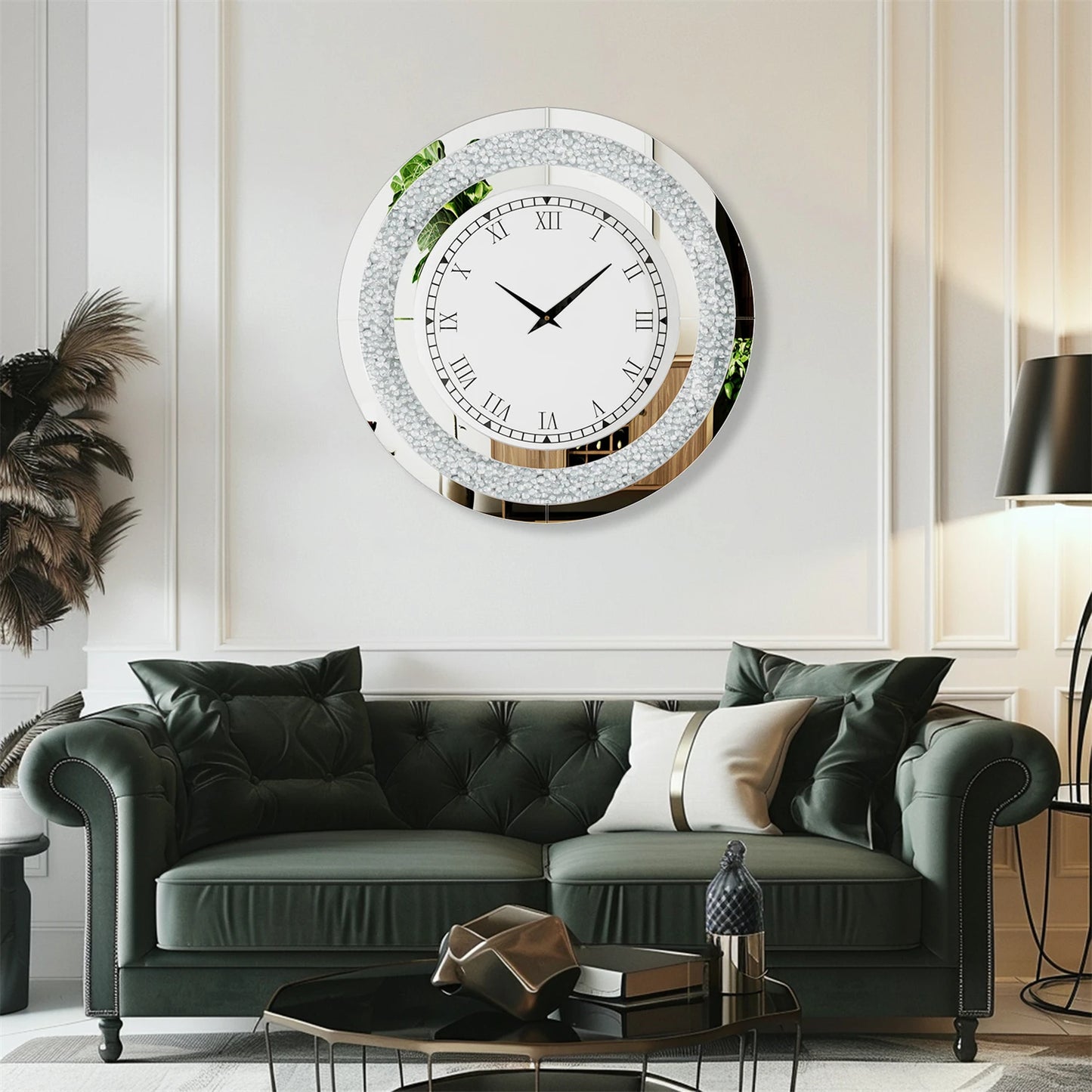 Glam Sparkle Round Mirror Wall Clock For Home Decor
