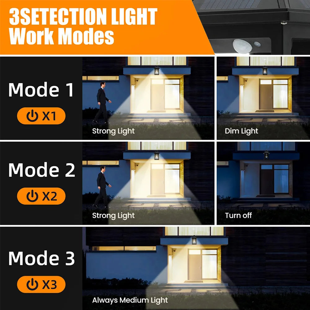 Solar Powered Outdoor Wall Lanterns With Motion Sensor LED Sconces