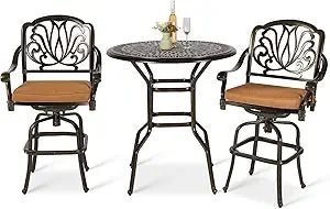 DAFIFY Outdoor Patio Swivel Bar Set Cast Aluminum All Weather
