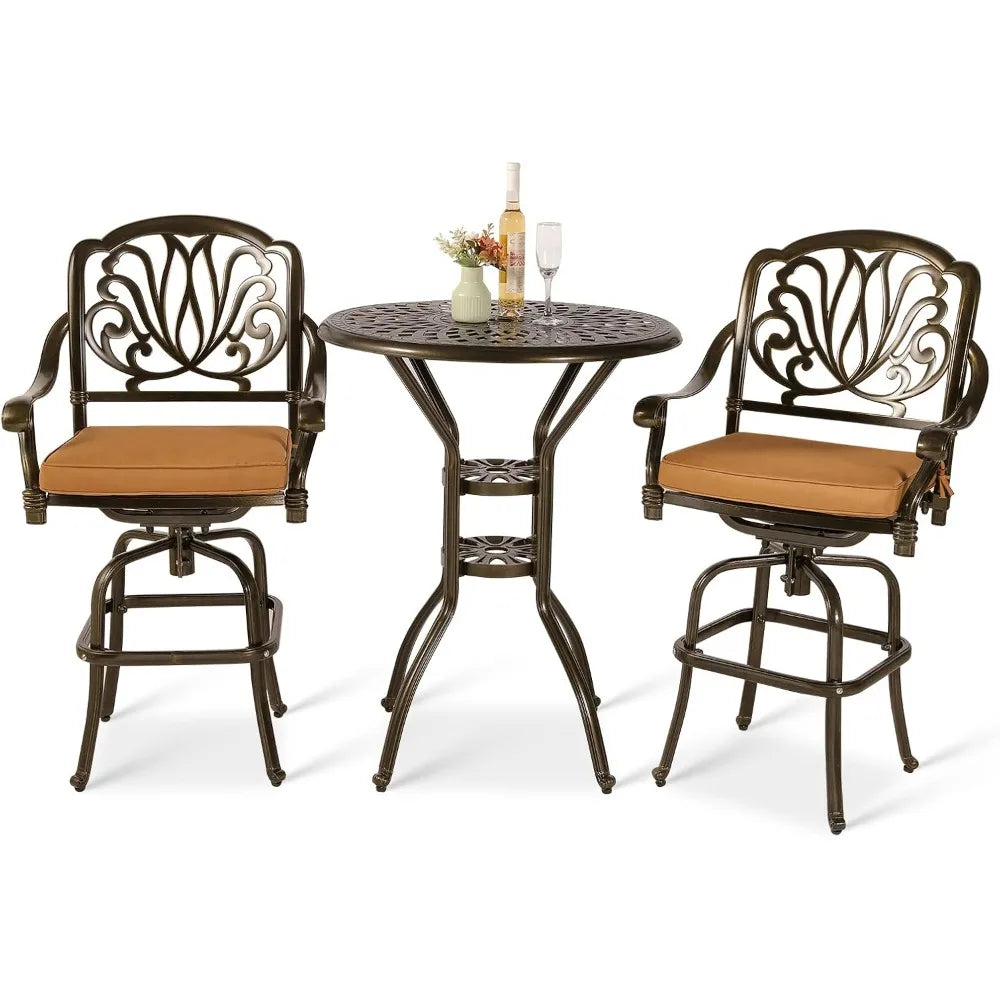 DAFIFY Outdoor Patio Swivel Bar Set Cast Aluminum All Weather