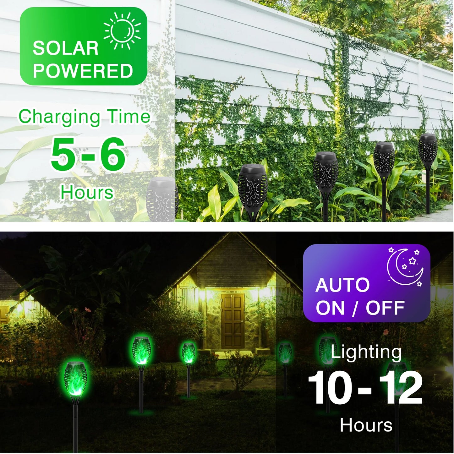 Solar Flame Torch Lights LED Outdoor Flicker For Lawn Path