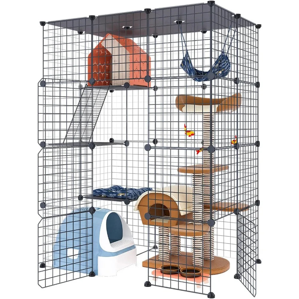 Indoor Large Cat Cage Enclosure Playpen With Detachable Wire Kennels