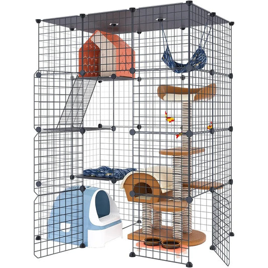 Indoor Large Cat Cage Enclosure Playpen With Detachable Wire Kennels