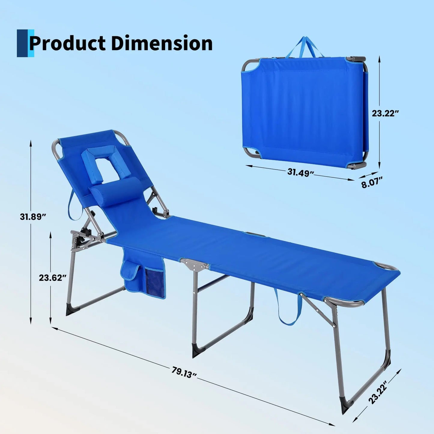 HiMISS Portable Face Hole Tanning Chair Folding Beach Lounger