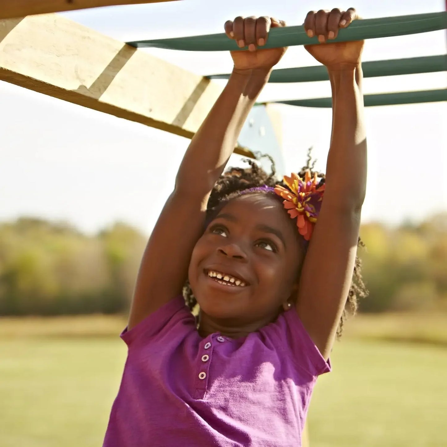 Wooden Swing Set With Two Swings, Slide, Monkey Bars