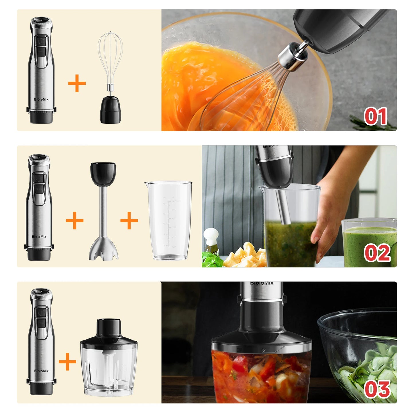 Biolomix 4-In-1 1200W Immersion Hand Blender With Chopper