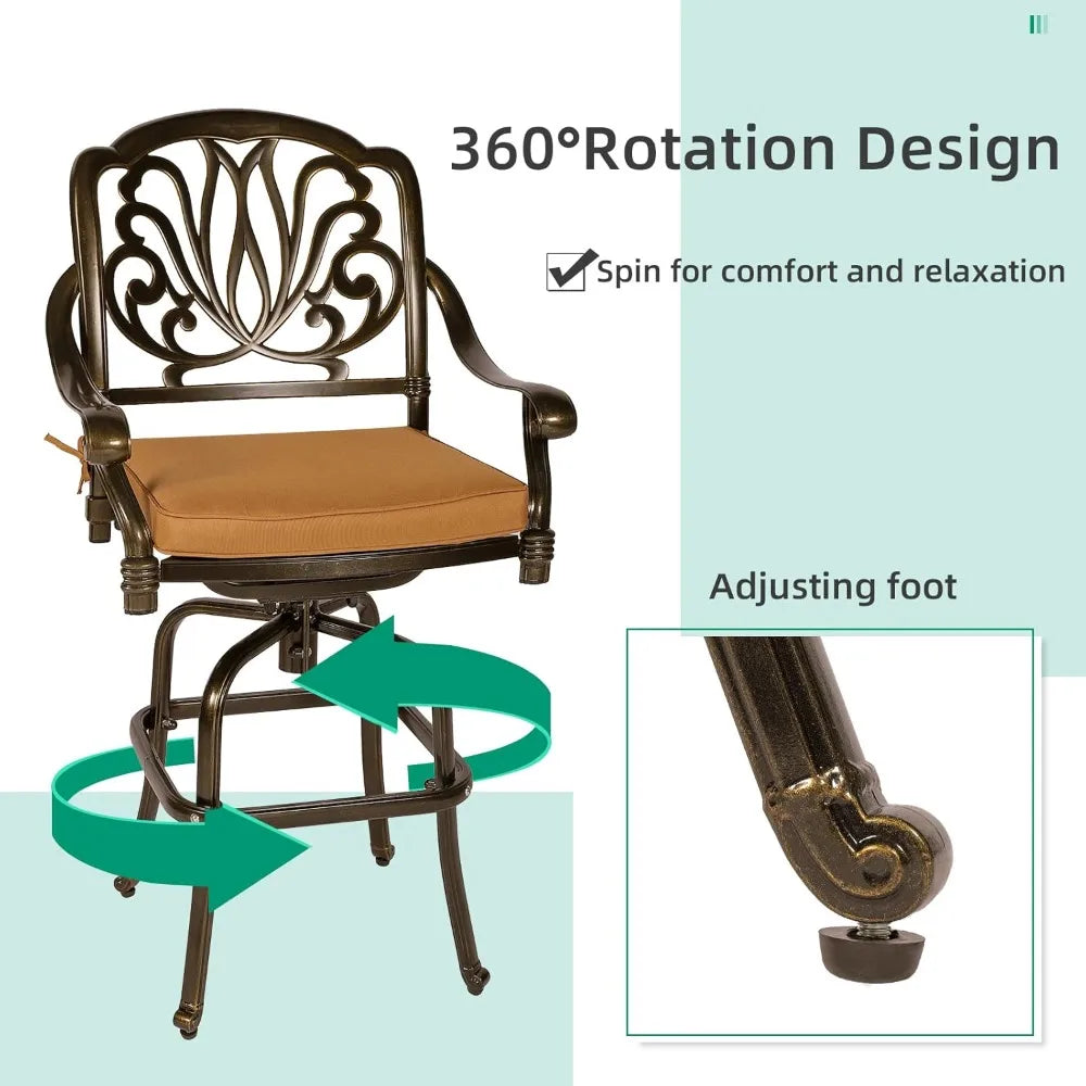 DAFIFY Outdoor Patio Swivel Bar Set Cast Aluminum All Weather