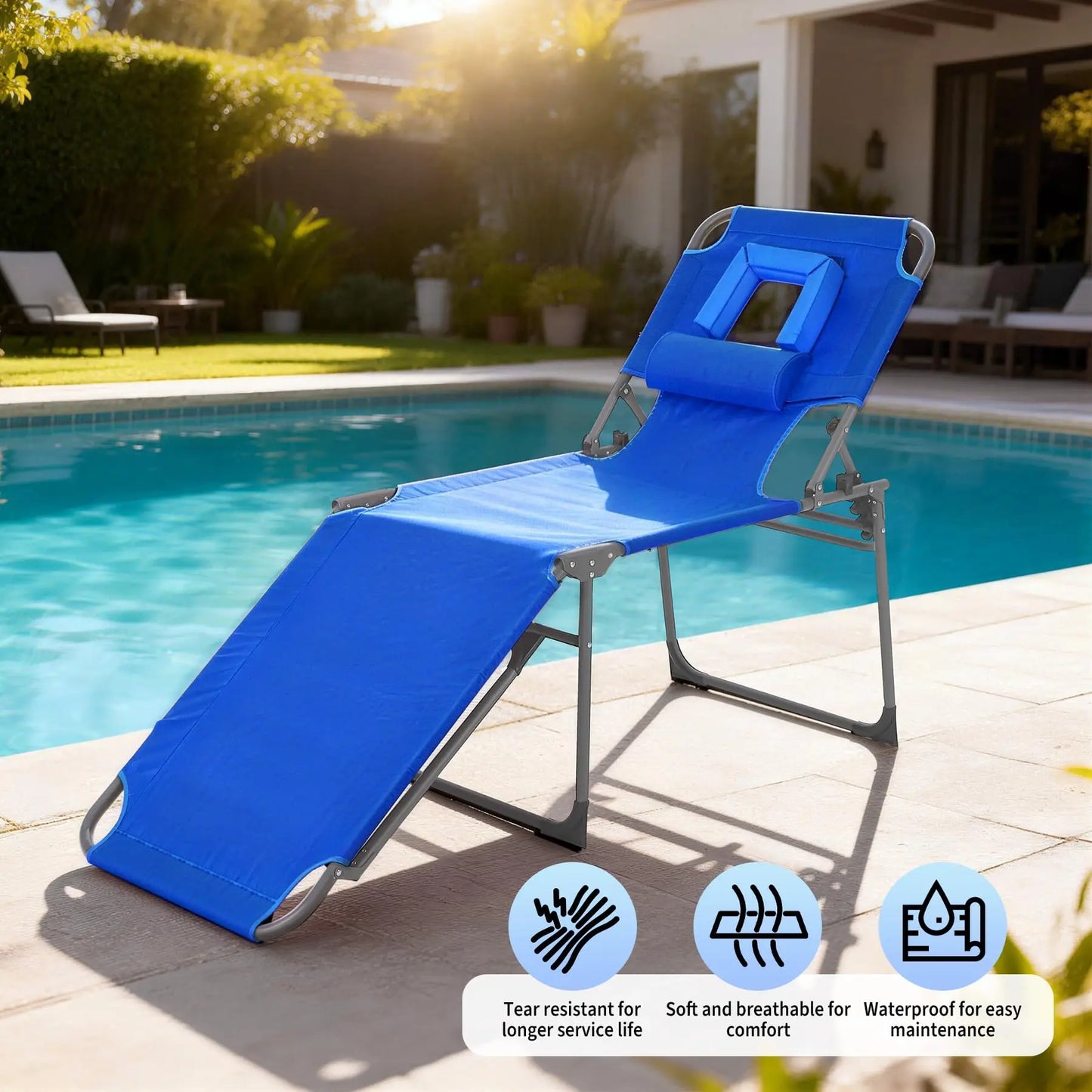 HiMISS Portable Face Hole Tanning Chair Folding Beach Lounger