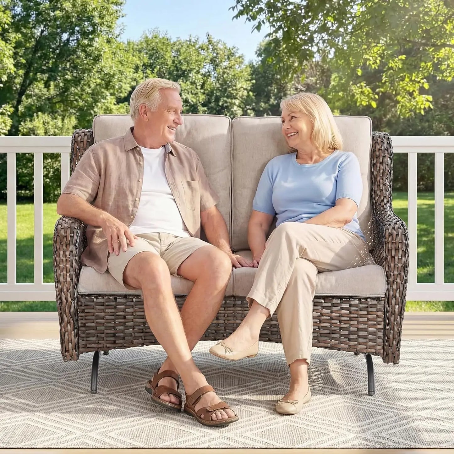 Patio Loveseat Sofa Outdoor Wicker With Luxury Cushions All Weather