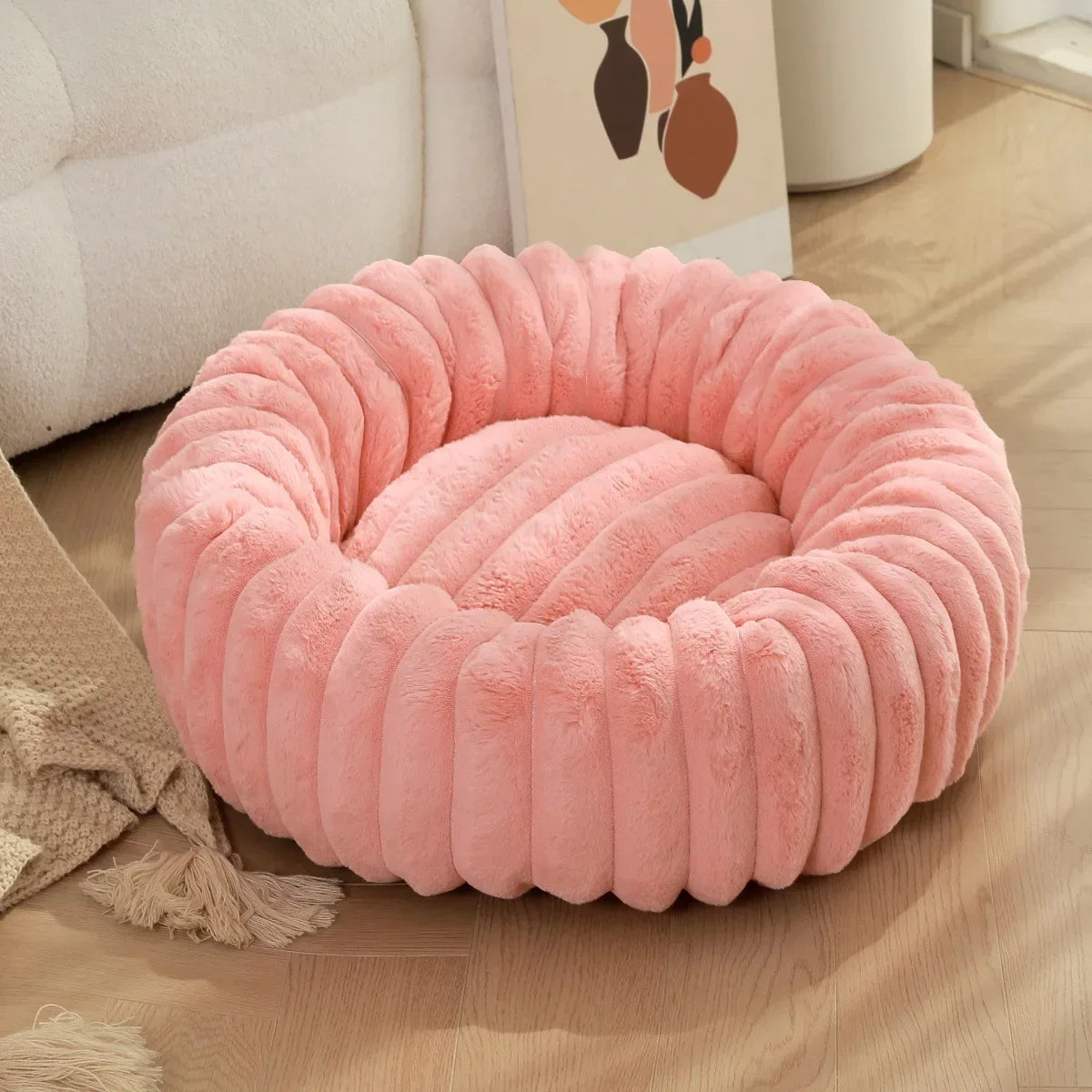 NONECN Round Pet Bed for Dogs and Cats Warm Plush