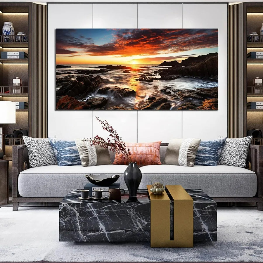 Ocean Sunset Landscape Canvas Wall Art For Living Room