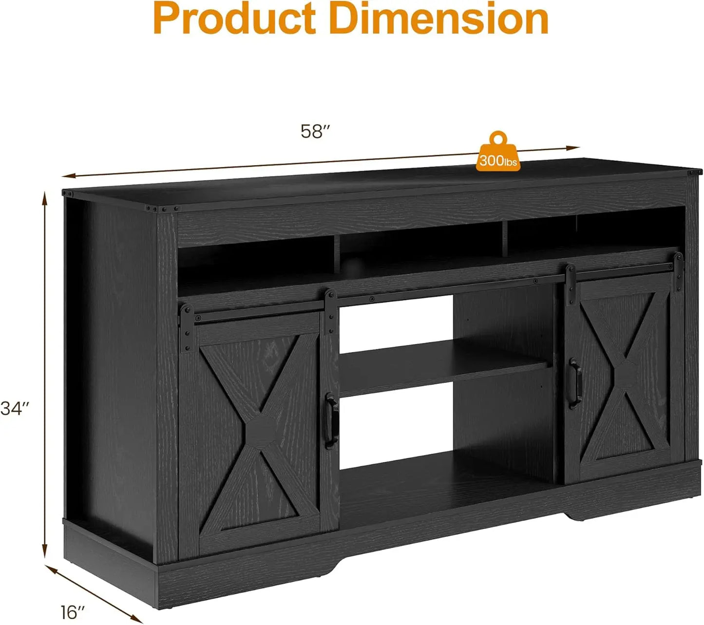 Farmhouse TV Stand with Storage Cabinets, Mid Century Modern Console