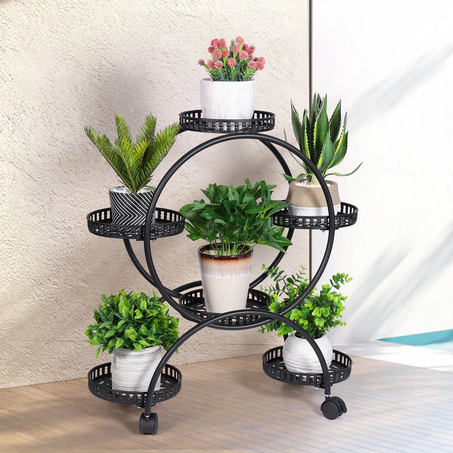 Wisfor Metal Plant Pot Stand With Wheels Rolling Flower Rack