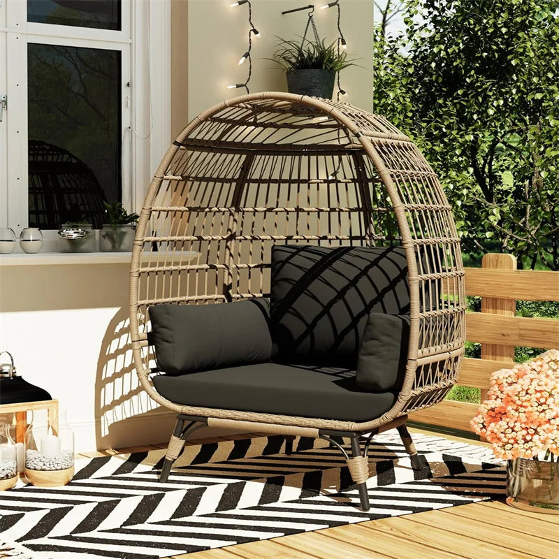 HiMISS Outdoor Wicker Egg Chair with Cushions and Steel Frame