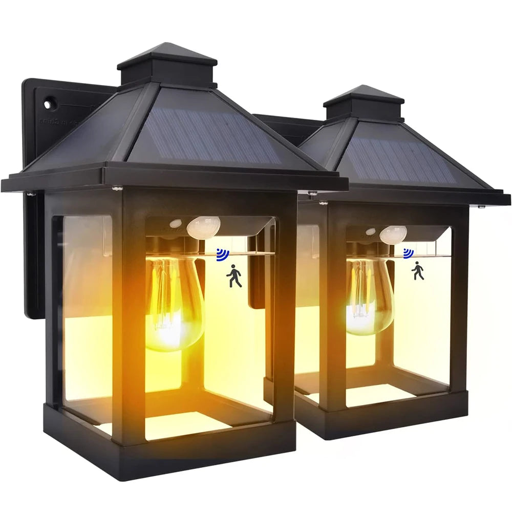 Solar Powered Outdoor Wall Lanterns With Motion Sensor LED Sconces
