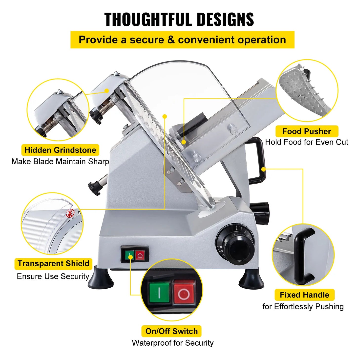 SucceBuy Commercial Meat Slicer 320W Electric Deli Food Slicer 12 inch Carbon Steel Blade Electric Food Slicer for Meat, Cheese