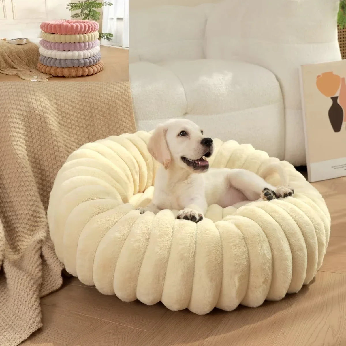 NONECN Round Pet Bed for Dogs and Cats Warm Plush