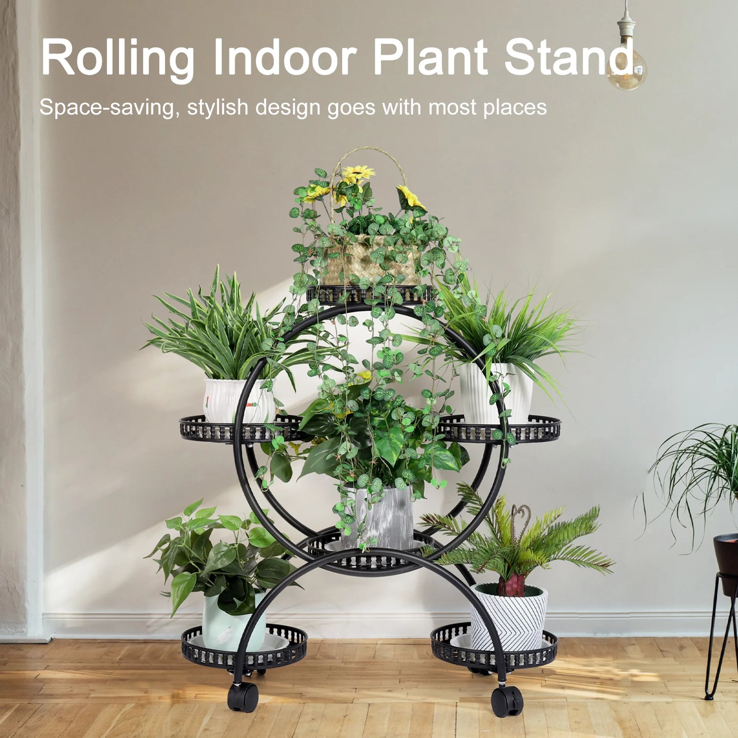 Wisfor Metal Plant Pot Stand With Wheels Rolling Flower Rack