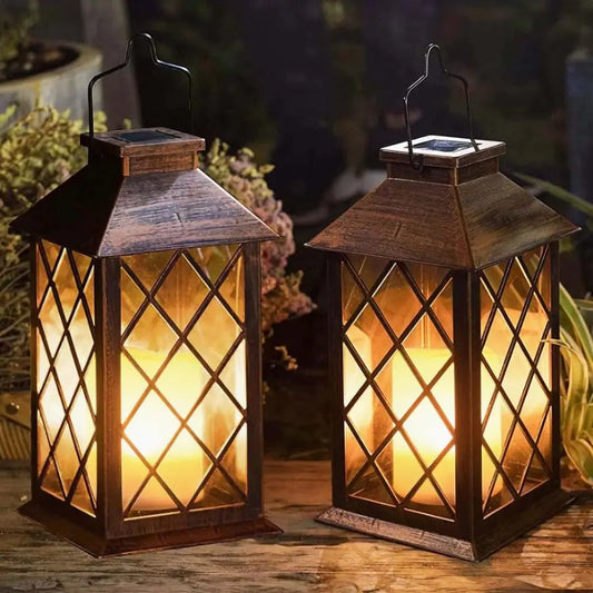 Solar Lantern Outdoor Garden Hanging Lantern Waterproof LED Flickering Candle