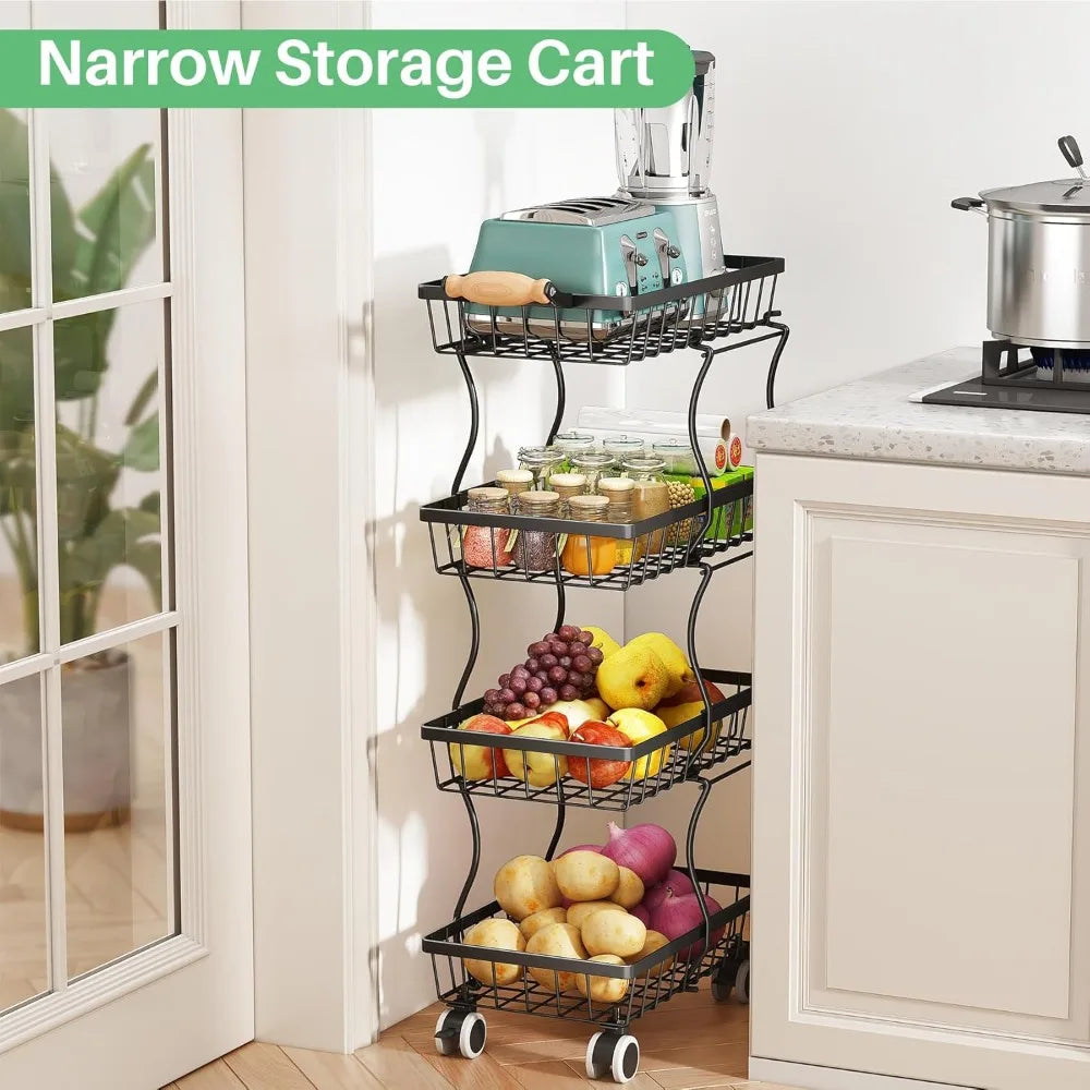 4 Tier Stackable Metal Wire Fruit Basket Organizer For Pantry