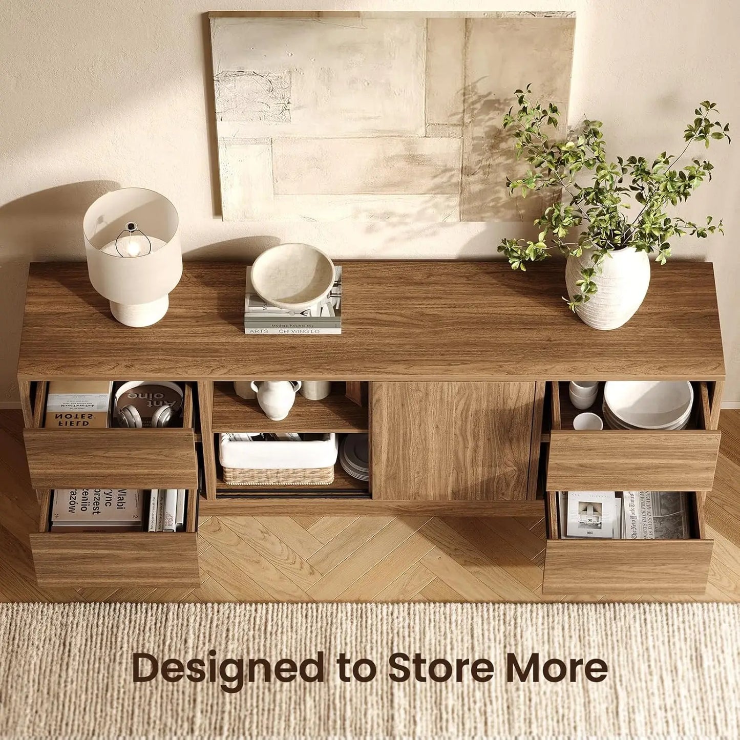 TV Stand With Adjustable Shelves And Living Room Storage