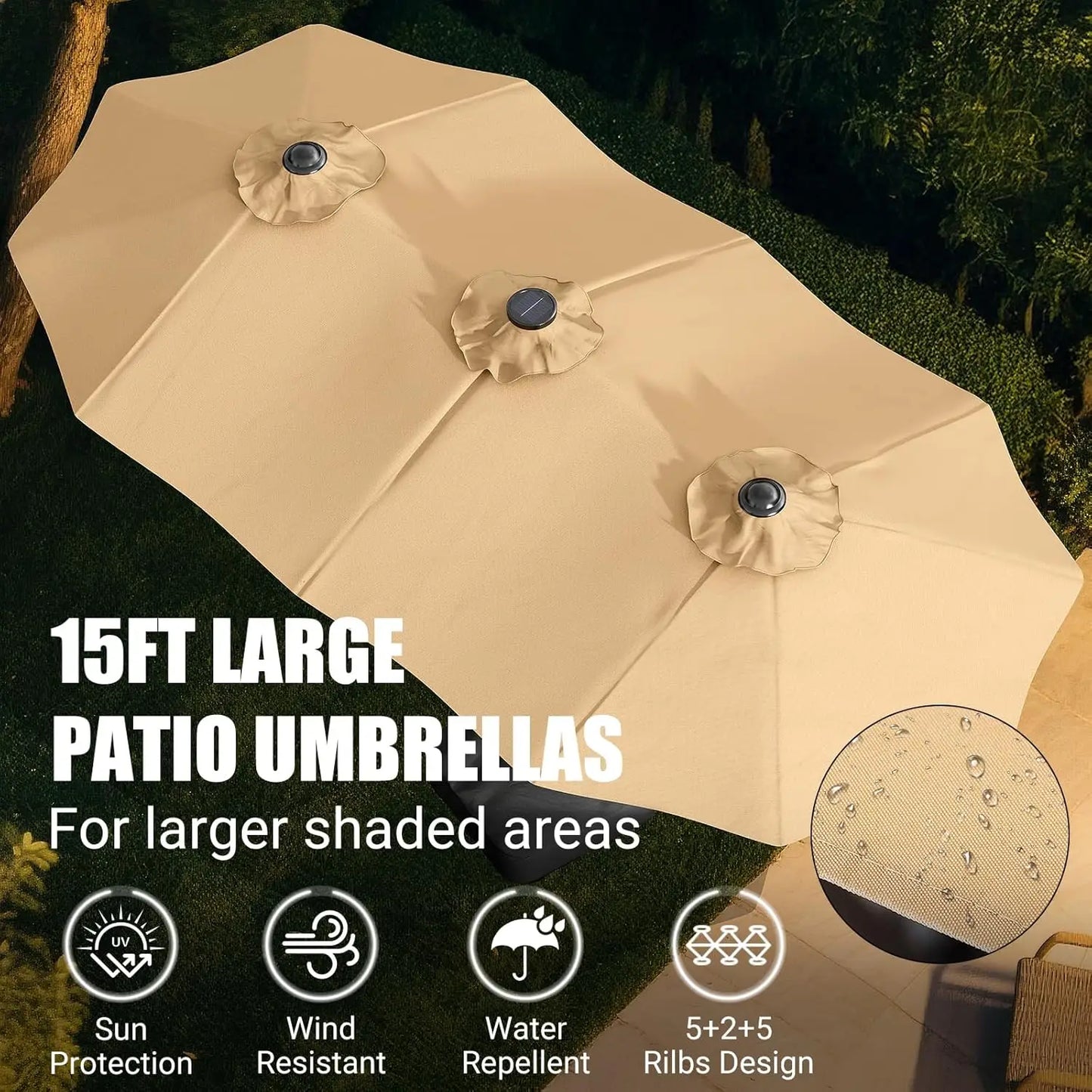 LeveLeve Double Sided Patio Umbrella With Base For Outdoor Shade