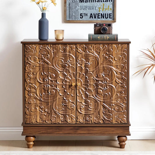 Farmhouse Accent Cabinet With 2 Doors And Adjustable Shelves