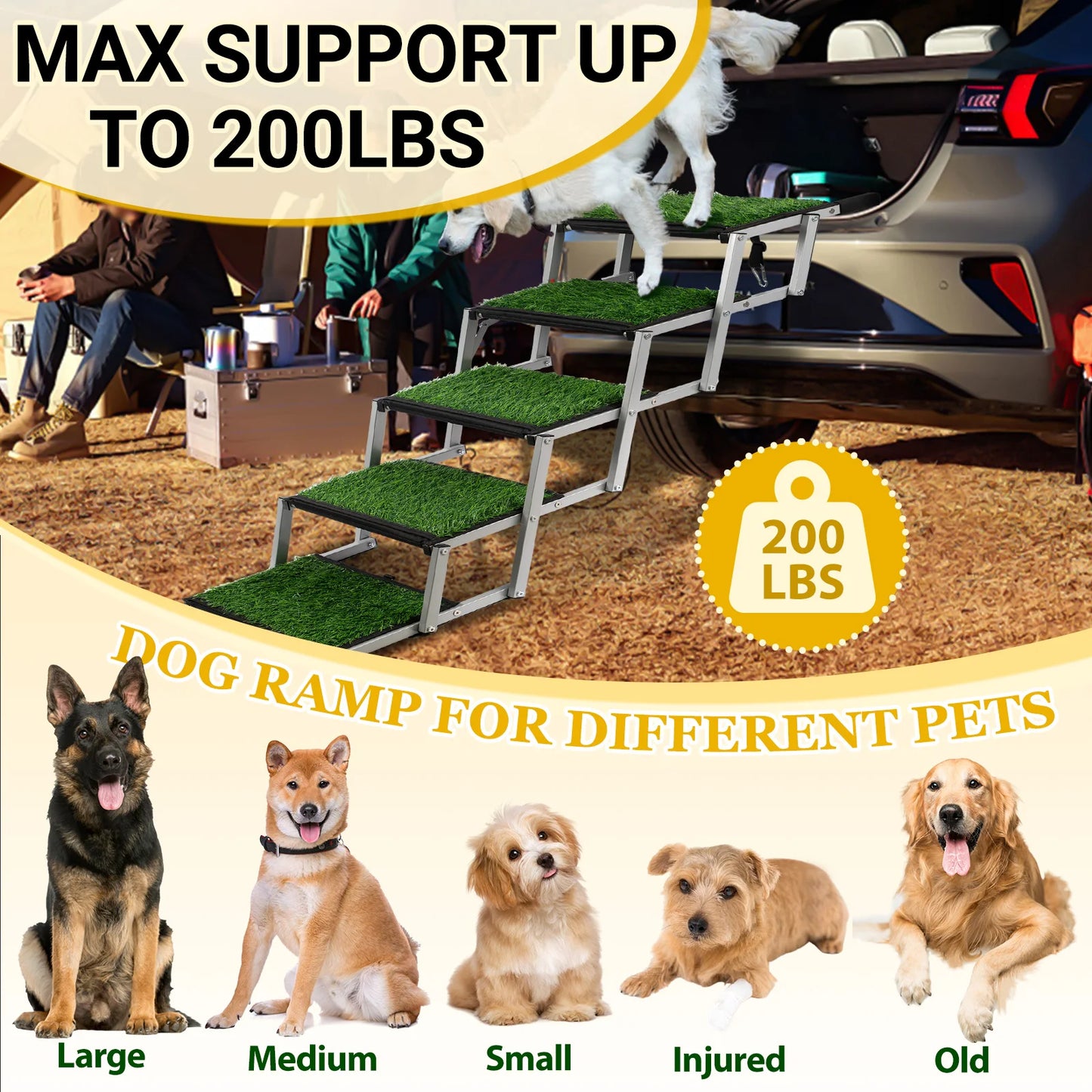 NONEDog Extra Wide Dog Stairs Foldable Ramp For Cars