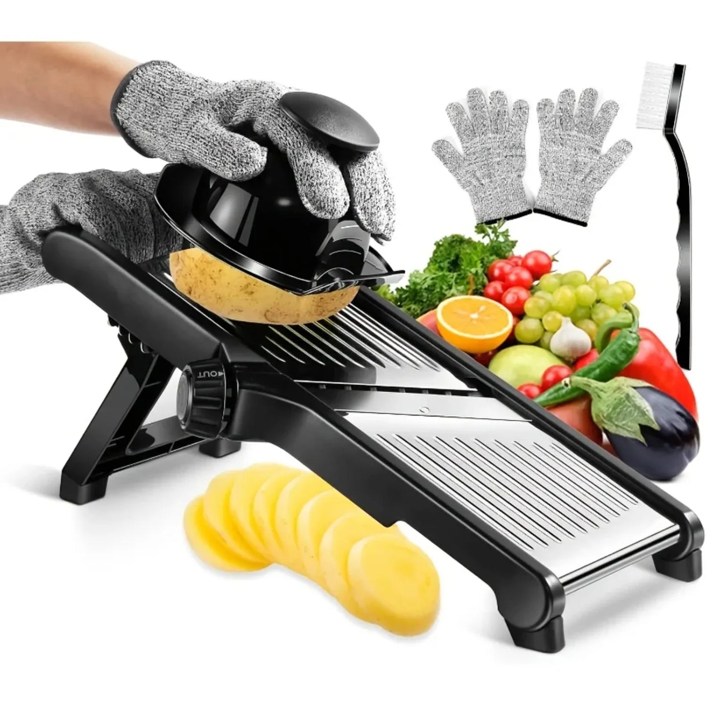 AEDG Stainless Steel Mandoline Slicer With 5 Blades And Hand Guard
