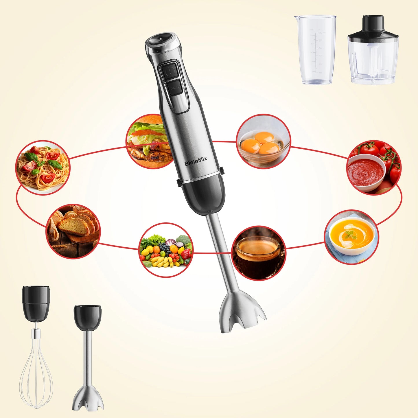 Biolomix 4-In-1 1200W Immersion Hand Blender With Chopper