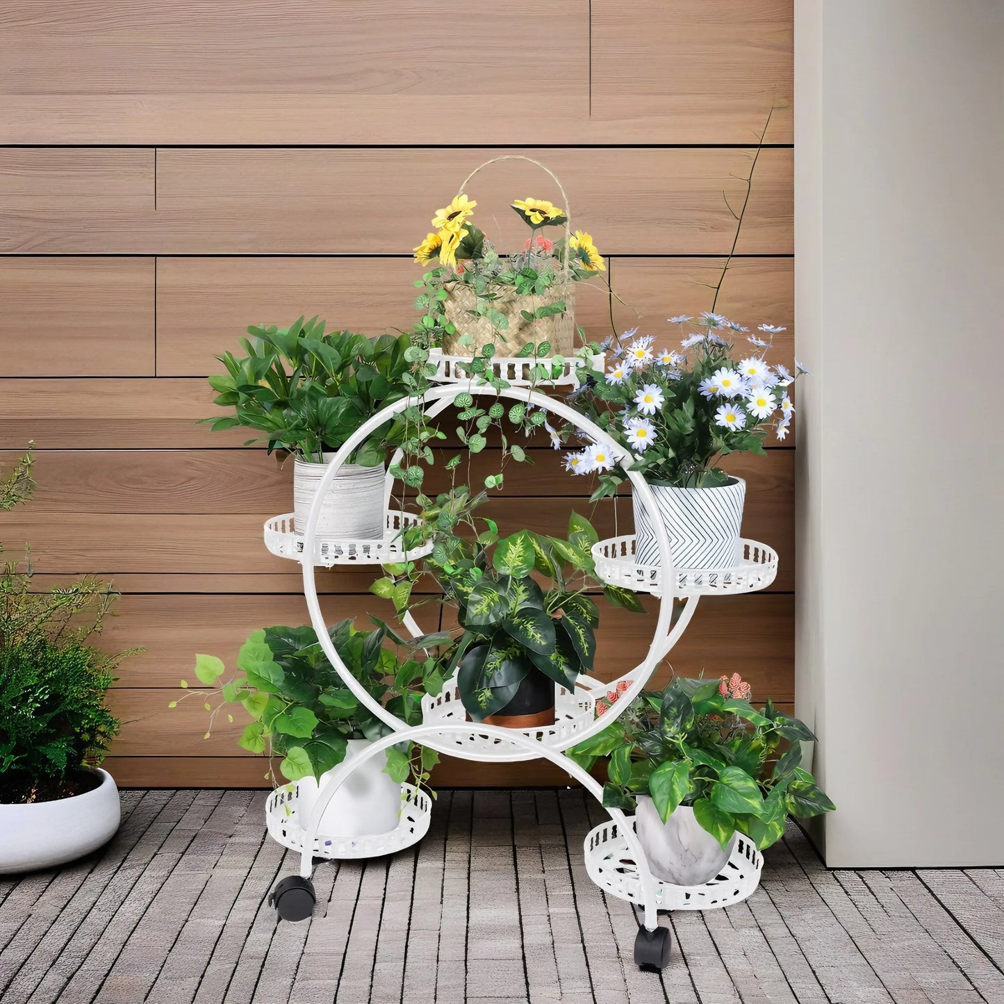 Wisfor Metal Plant Pot Stand With Wheels Rolling Flower Rack