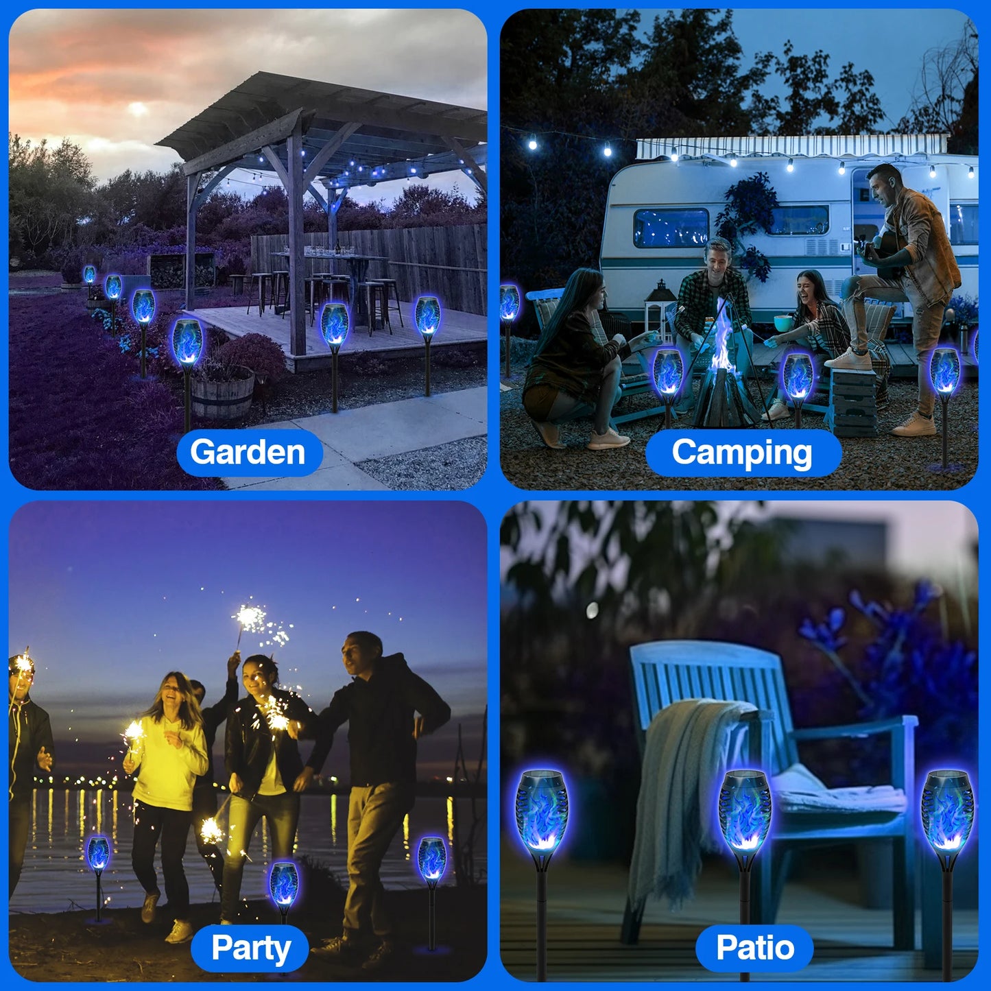 Solar Flame Torch Lights LED Outdoor Flicker For Lawn Path