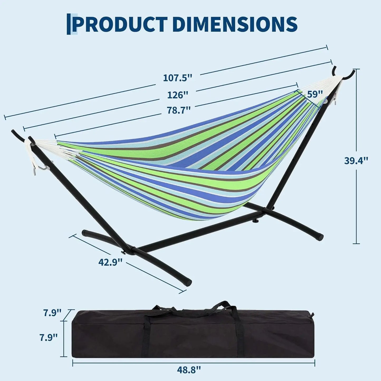 Portable Double Hammock With Stand Heavy-Duty Steel Frame 450 Lbs
