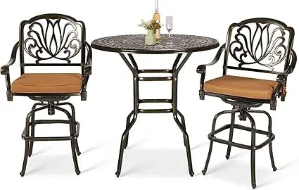 DAFIFY Outdoor Patio Swivel Bar Set Cast Aluminum All Weather