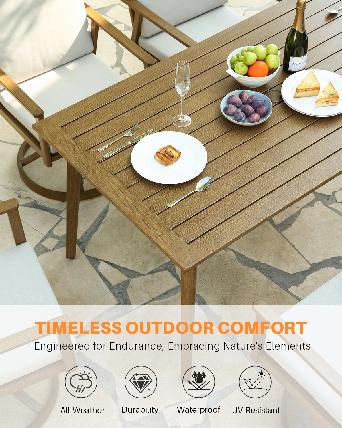 SeeHill Outdoor Aluminum Dining Table All Weather Patio Furniture