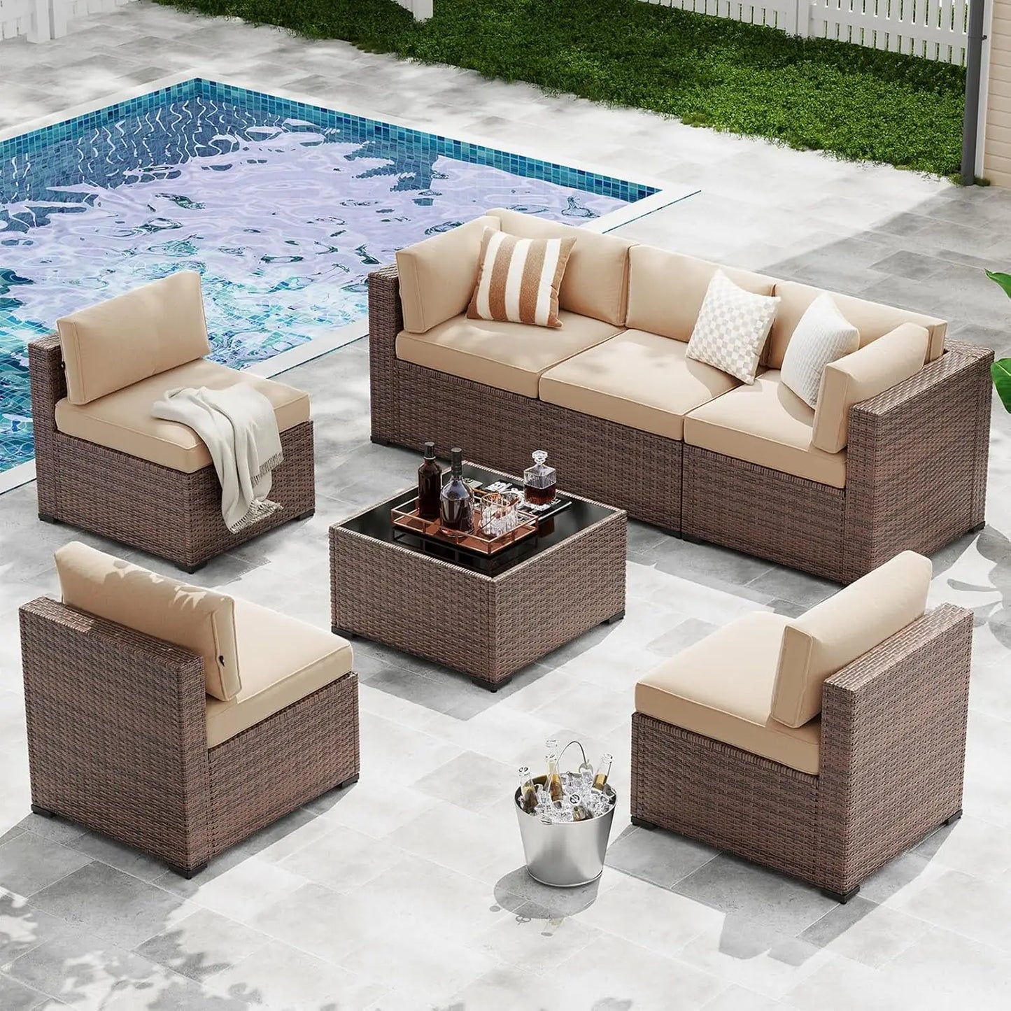 Xiaolang Patio Furniture Set Wicker Rattan Outdoor Cushions