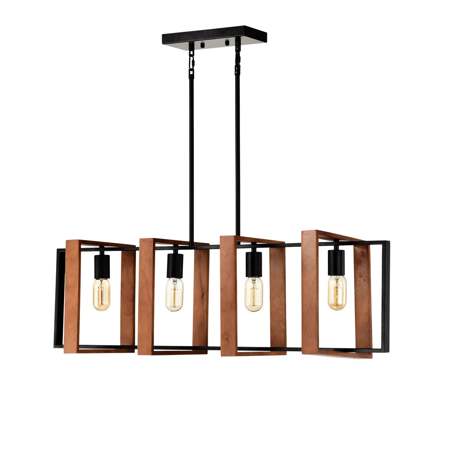 4-Light Farmhouse Pendant Lights Rustic Wood And Black Metal