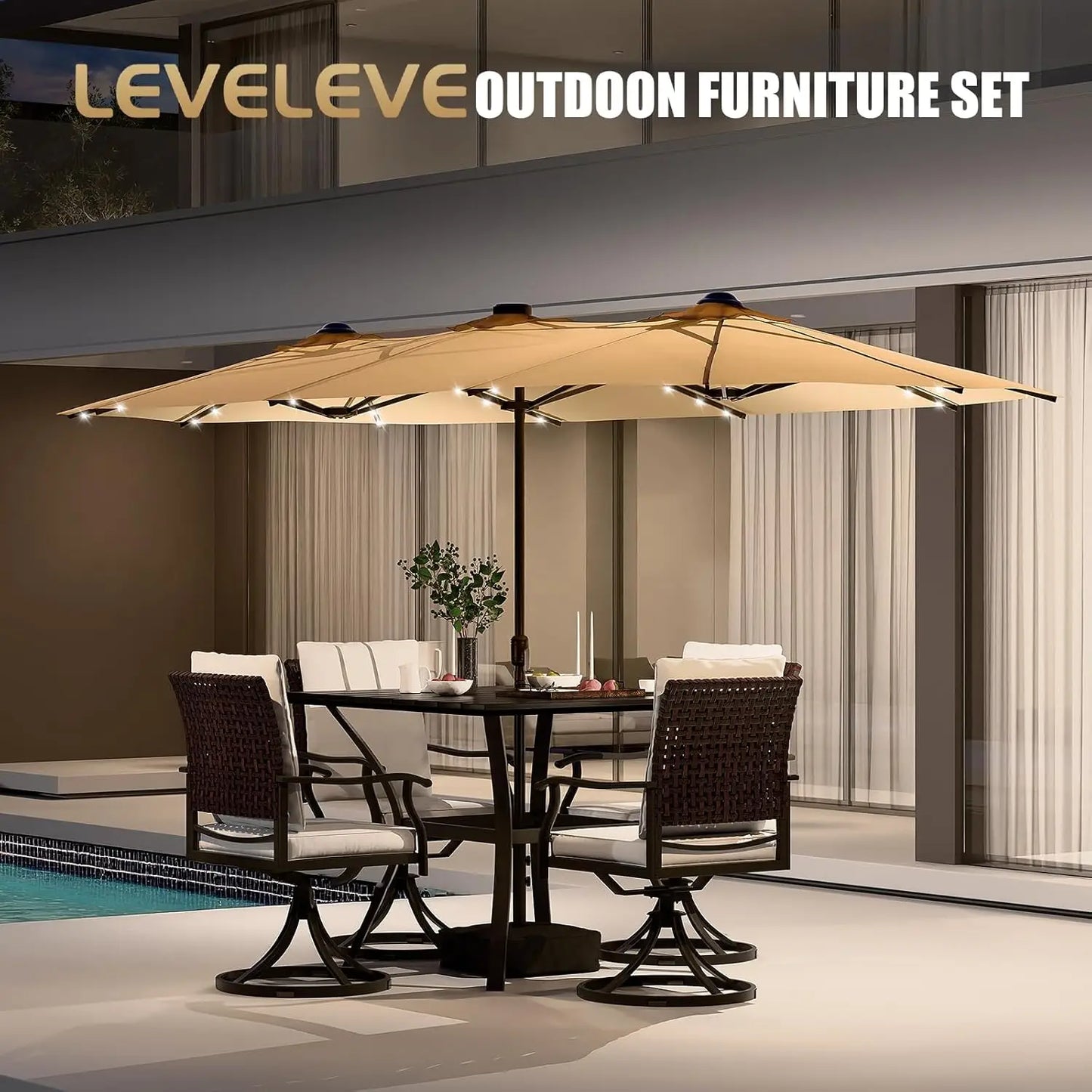 LeveLeve Double Sided Patio Umbrella With Base For Outdoor Shade
