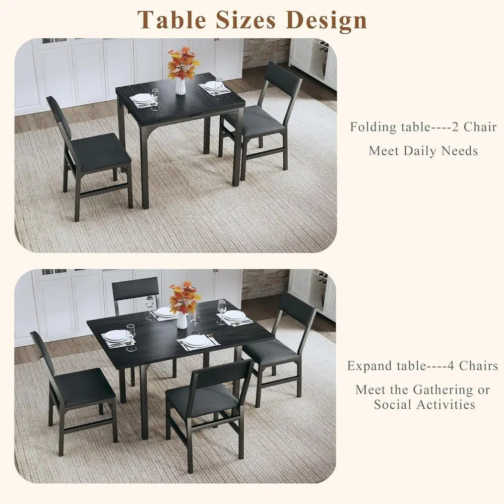 Space-Saving Extendable Dining Set for Four With Cushioned Chairs