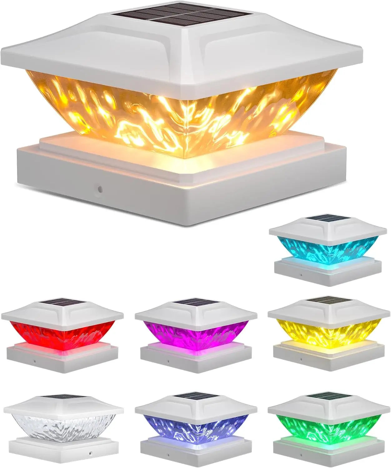 Solar Post Cap Lights, 8-Pack, RGB, 2 Modes, Fits 4x4/5x5 Posts, IP64 Waterproof, for Fence, Deck, Mailbox, Stairway – White