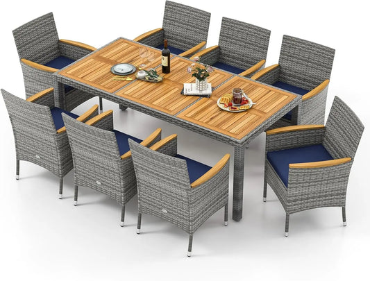 Rattan Outdoor Dining Set With Wicker Chairs And Acacia Table