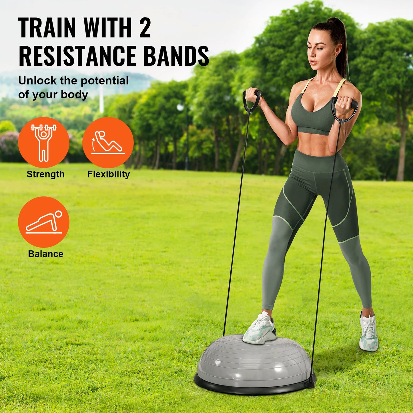SucceBuy Half Exercise Stability Ball Trainer With Resistance Bands