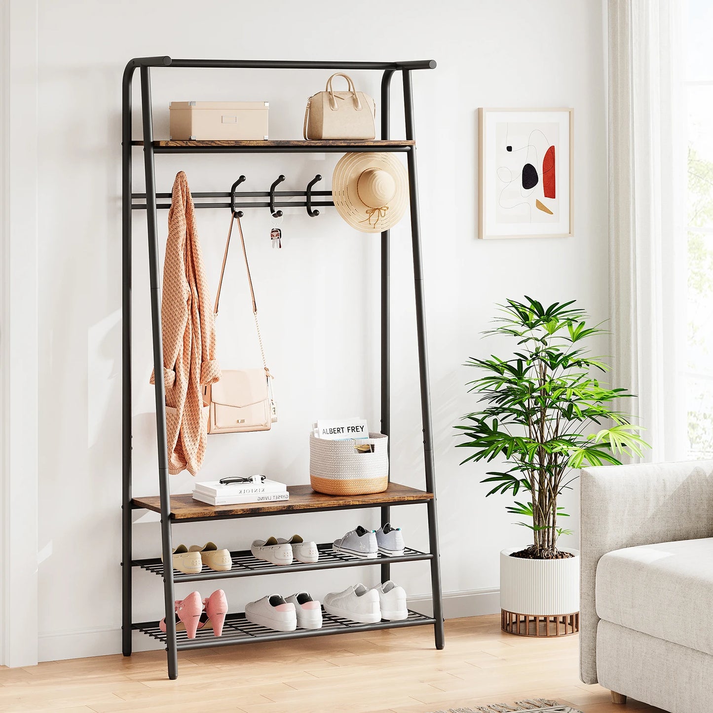 TWISTER.CK Coat Rack 4-In-1 Hall Tree With Shoe Storage
