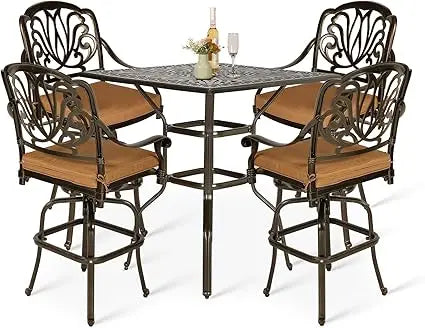 DAFIFY Outdoor Patio Swivel Bar Set Cast Aluminum All Weather