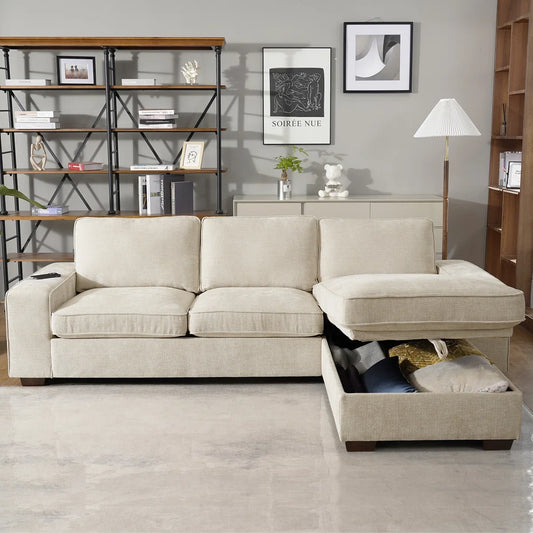 PARKOL Modern Sectional Sofa With Storage Chaise USB Ports