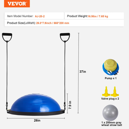 SucceBuy Half Exercise Stability Ball Trainer With Resistance Bands