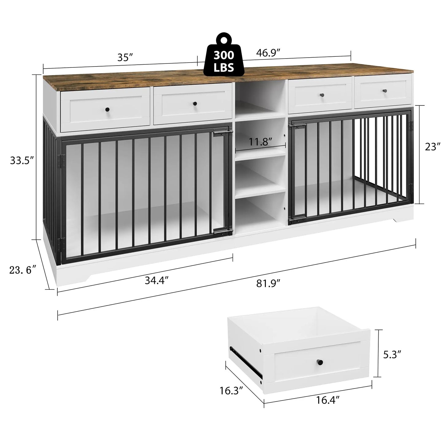 HiMISS Double Dog Crate Furniture TV Stand With Drawers