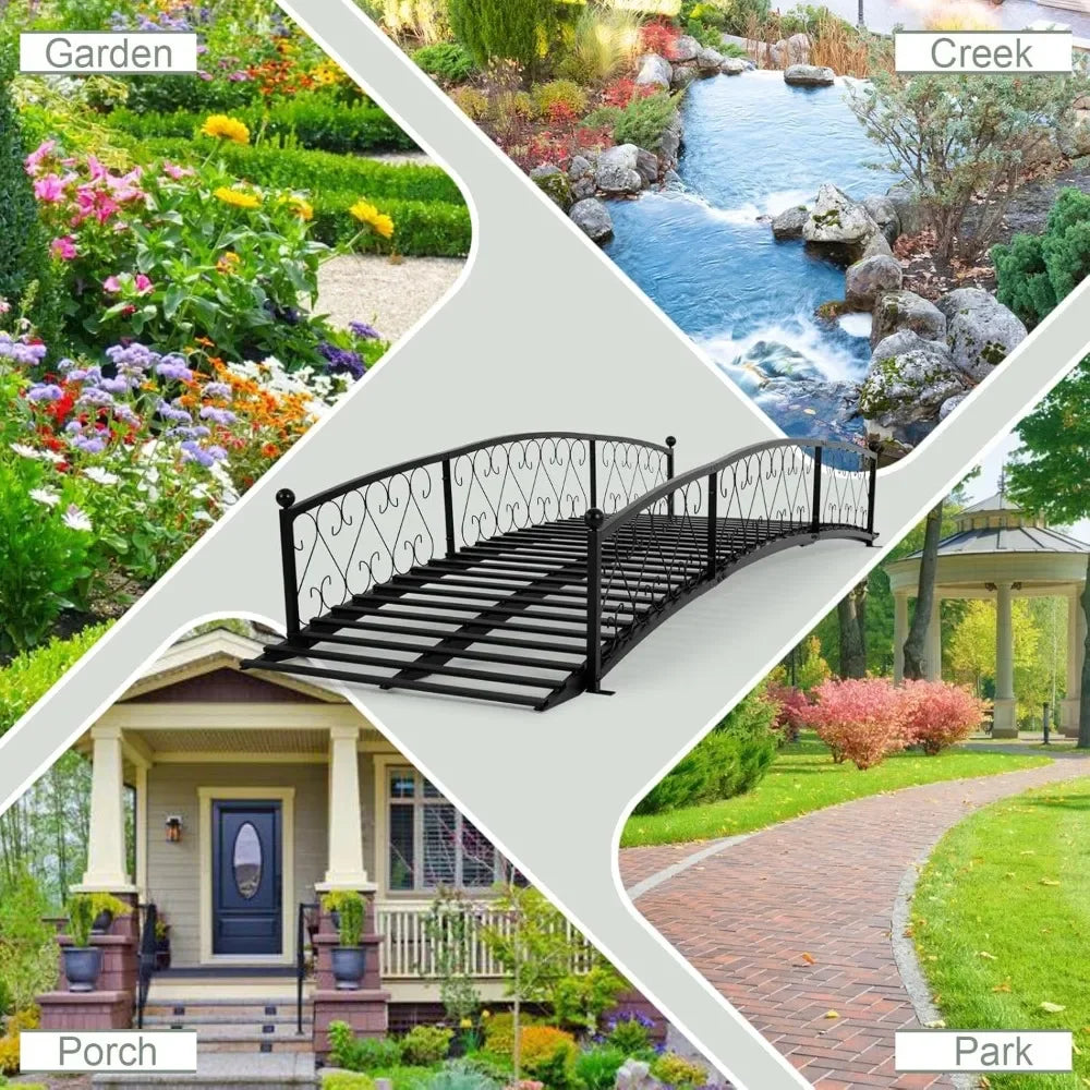 Metal Garden Bridge Durable Decorative Footbridge With Siderails